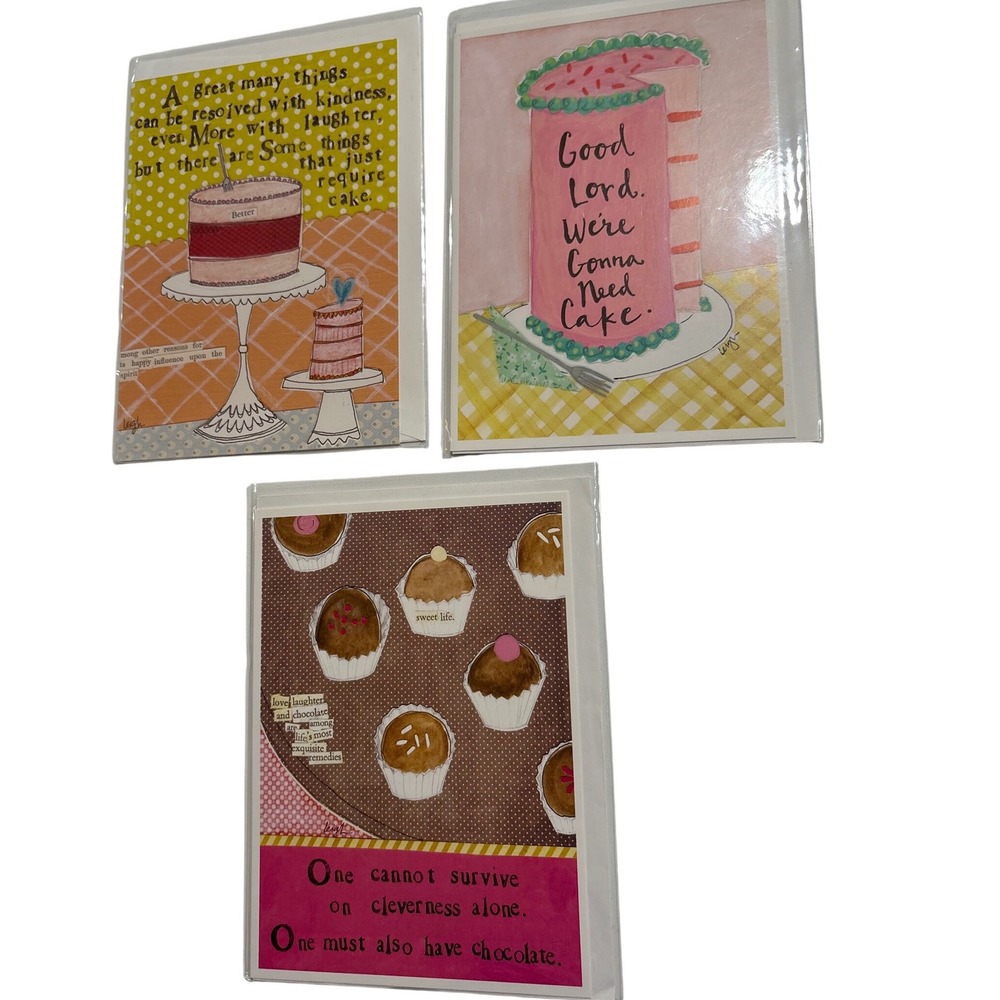 Thinking‎ of You Curly Girl Design 3 Cards Cake Chocolate Humorous Note Cards